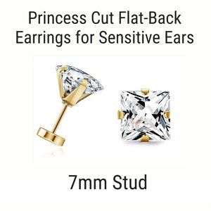 14kt Gold Plated 7mm Princess Cut Flat-Backs Earrings
